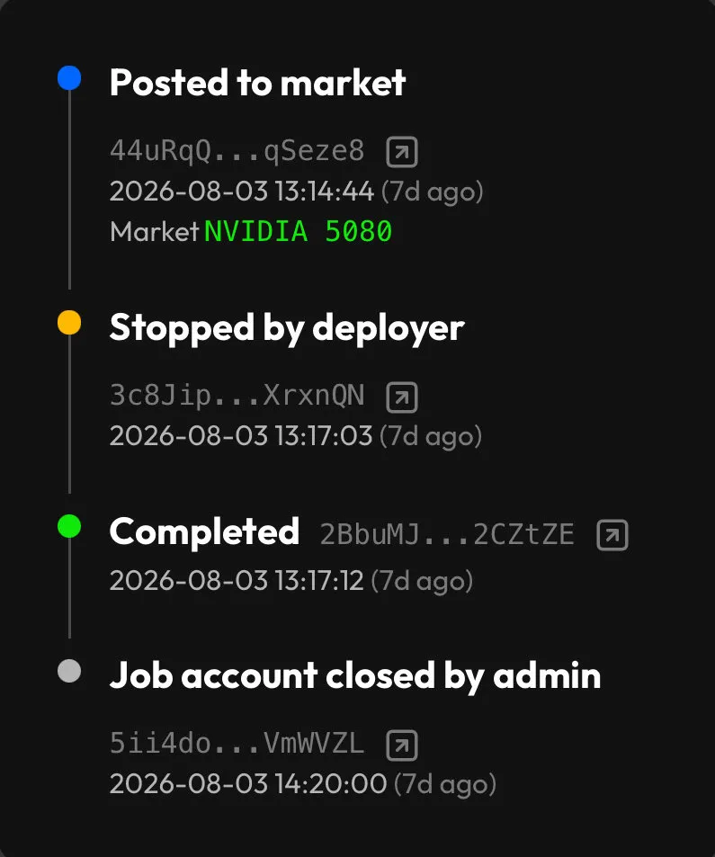 Nosana Explorer job timeline